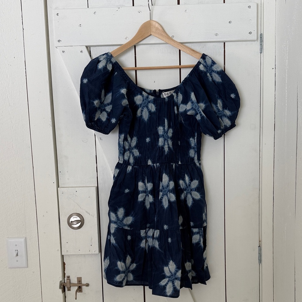 Sea Navy Blue Floral Mini Dress